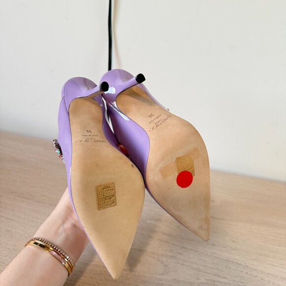 Jimmy Choo Bing 100 Mules Lilac Patent Leather Crystal Embellished Pointed Toe - Picture 11 of 12